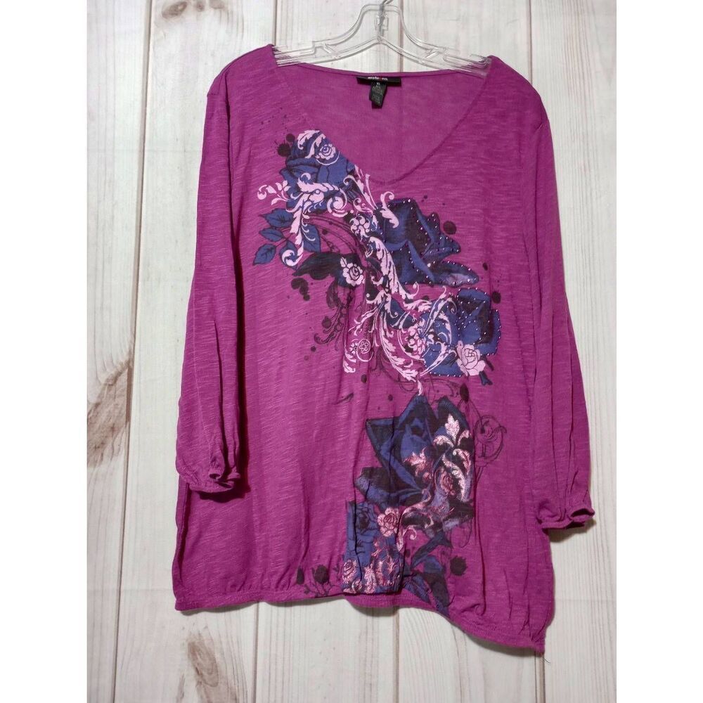 Style and Co Shirt Ladies Extra Large Pink Floral 3/4 Sleeve Scoop Neck